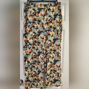 Wide Leg Black and Floral Pull On Pants
